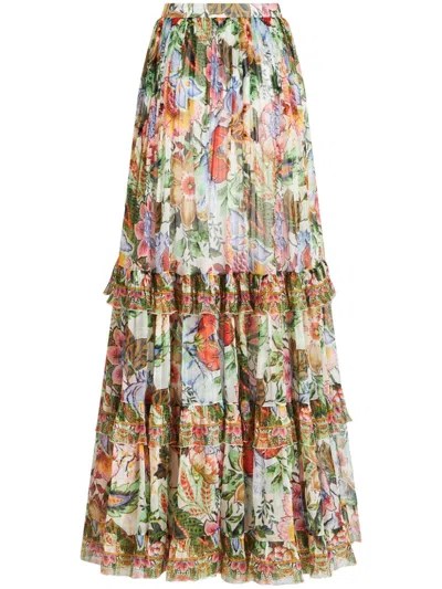 ETRO FLORAL-PRINT TIERED SILK SKIRT