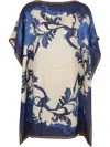 Etro Blue Dress With All-over Graphic Print And Straight Neckline In Silk Woman In Blue
