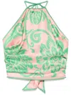 Etro Halter Neck Floral Pattern Open Back Top In Pink