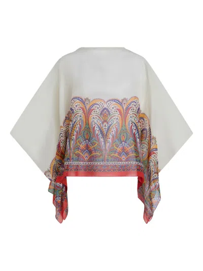 Etro Floral Print Top Poncho For Women In White