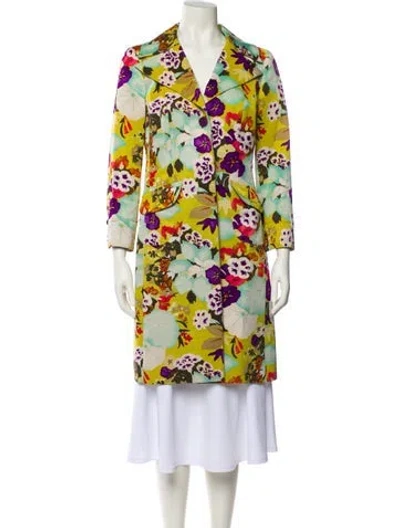 Pre-owned Etro Floral Print Trench Coat In Blue