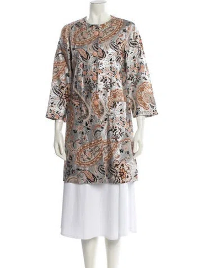 Pre-owned Etro Floral Print Trench Coat In Gray