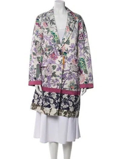 Pre-owned Etro Floral Print Trench Coat W/ Tags In Purple