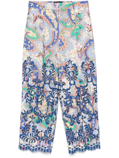 Etro Hose Mit Blumen-print In Blau