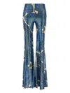 Etro Blue Flare Pants With Flower Pattern In Blue