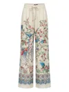 Etro Women White Pants With Elastic Drawstring Waist And All-over Floral Print In Tech Fabric Woman In Neutral