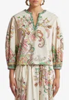 Etro Multicolor Blouse With V-neck And All-over Floral Print In Cotton Woman In White