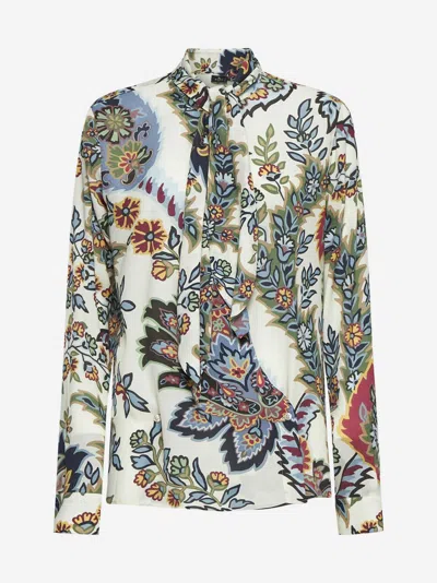Etro Shirt With Paisley Print In Ivory,multicolor