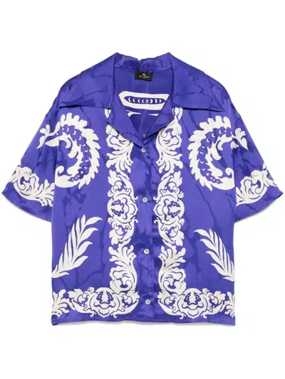 Etro Blue Floral-print Viscose Shirt In Multi