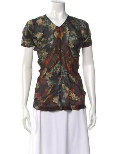 Pre-owned Etro Floral Print V-neck Blouse In Black