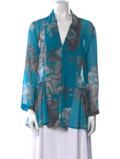 Pre-owned Etro Floral Print V-neck Blouse In Blue