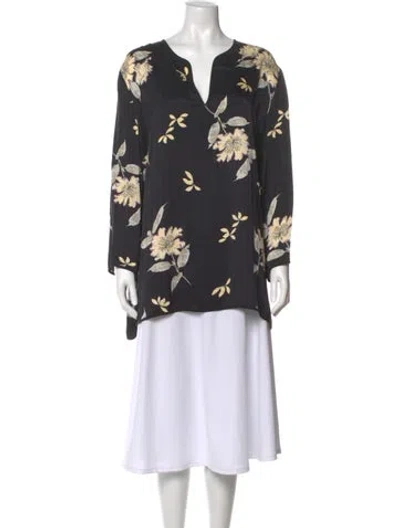 Pre-owned Etro Floral Print V-neck Blouse In Gray