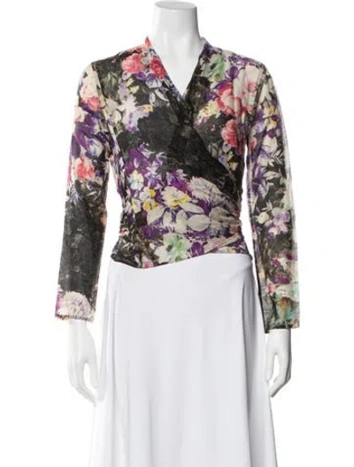 Pre-owned Etro Floral Print V-neck Blouse In Neutral