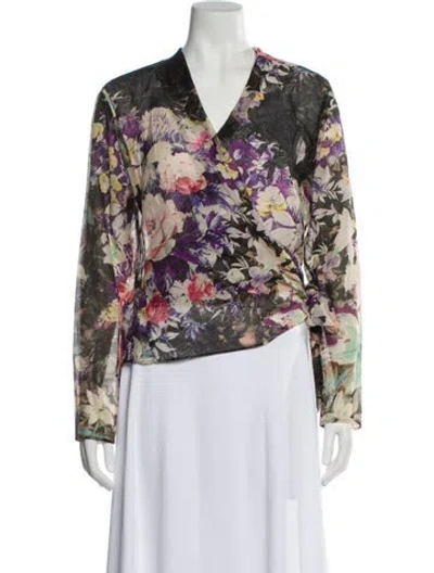 Pre-owned Etro Floral Print V-neck Blouse In Neutral