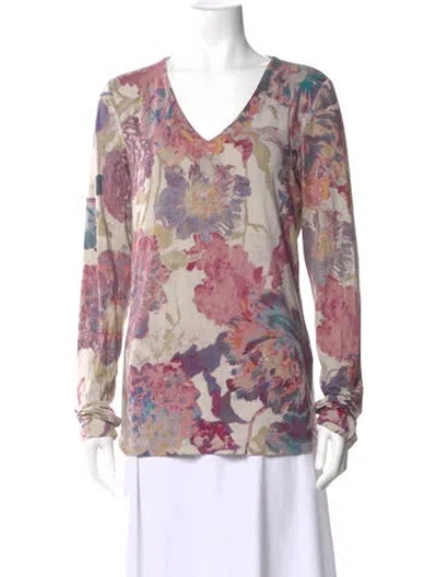 Pre-owned Etro Floral Print V-neck Blouse In Purple