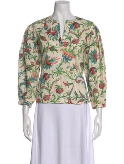Pre-owned Etro Floral Print V-neck Blouse W/ Tags In Neutral
