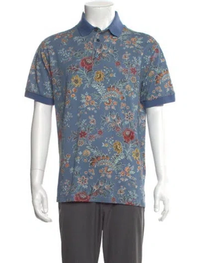Pre-owned Etro Floral Print V-neck Polo Shirt In Blue