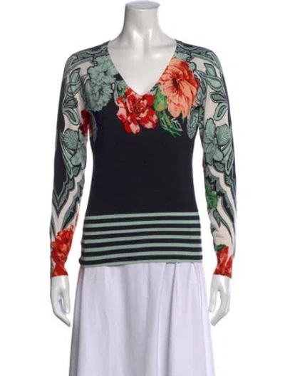 Pre-owned Etro Floral Print V-neck Sweater In Black