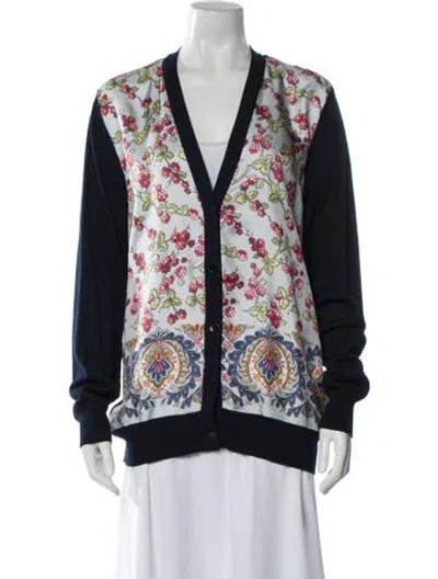 Pre-owned Etro Floral Print V-neck Sweater In Blue