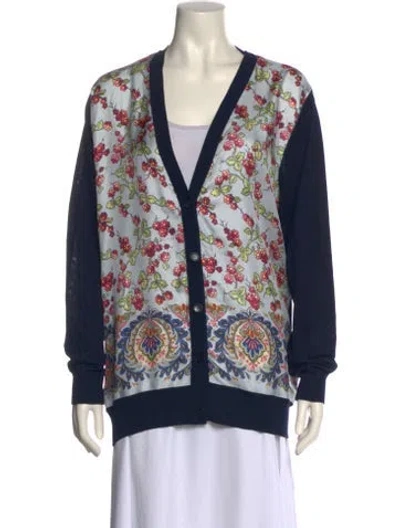 Pre-owned Etro Floral Print V-neck Sweater In Blue