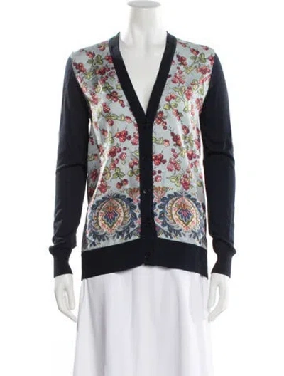 Pre-owned Etro Floral Print V-neck Sweater In Blue