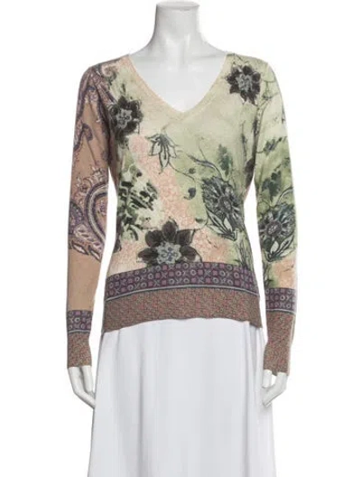 Pre-owned Etro Floral Print V-neck Sweater In Multi