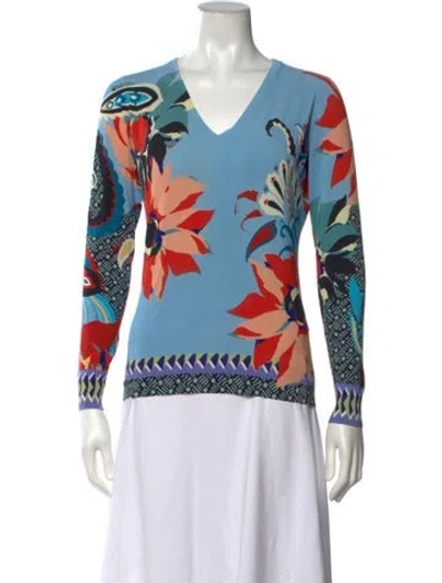 Pre-owned Etro Floral Print V-neck Sweater In Multicolor