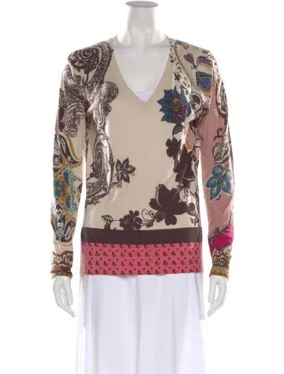 Pre-owned Etro Floral Print V-neck Sweater In Neutral