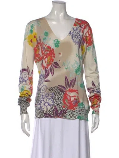 Pre-owned Etro Floral Print V-neck Sweater In Neutral