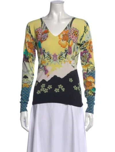 Pre-owned Etro Floral Print V-neck Sweater In Orange