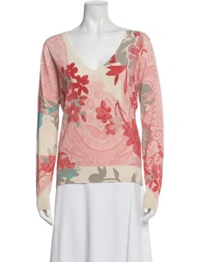 Pre-owned Etro Floral Print V-neck Sweater In Pink