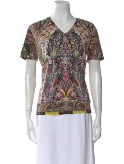 Pre-owned Etro Floral Print V-neck Sweater In Purple