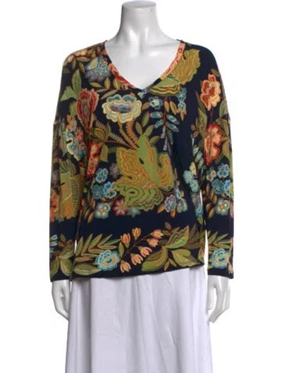 Pre-owned Etro Floral Print V-neck Top In Blue
