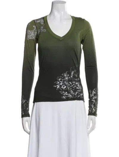Pre-owned Etro Floral Print V-neck Top In Green