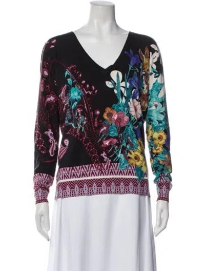 Pre-owned Etro Floral Print V-neck Top In Multi