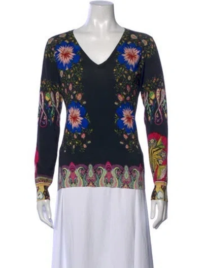 Pre-owned Etro Floral Print V-neck Top In Multicolor