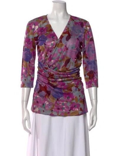 Pre-owned Etro Floral Print V-neck Top In Purple
