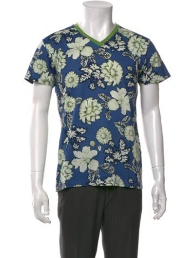 Pre-owned Etro Floral Print V-neck T-shirt In Green