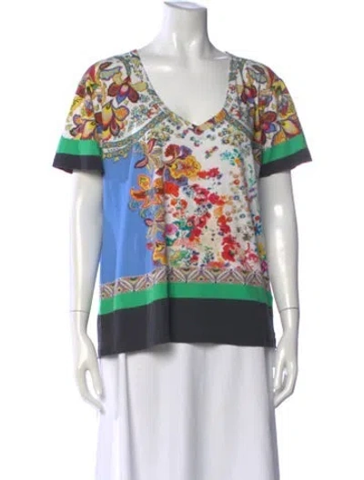 Pre-owned Etro Floral Print V-neck T-shirt In Neutral