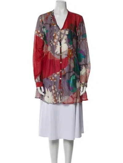 Pre-owned Etro Floral Print V-neck Tunic In Red