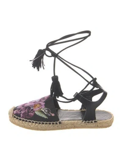 Pre-owned Etro Floral Print Whipstitch Trim Espadrilles In Black
