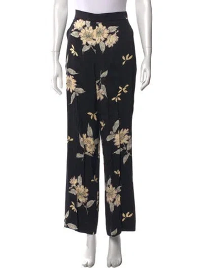 Pre-owned Etro Floral Print Wide Leg Pants In Black