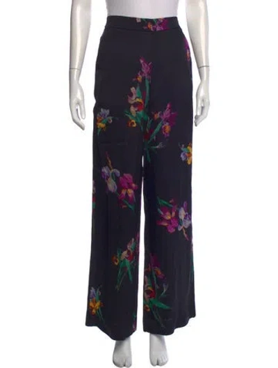 Pre-owned Etro Floral Print Wide Leg Pants In Black