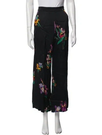 Pre-owned Etro Floral Print Wide Leg Pants In Black