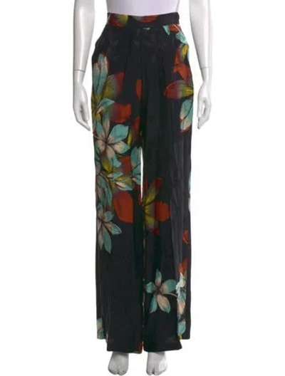 Pre-owned Etro Floral Print Wide Leg Pants In Black