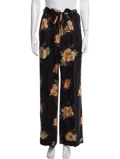Pre-owned Etro Floral Print Wide Leg Pants In Black