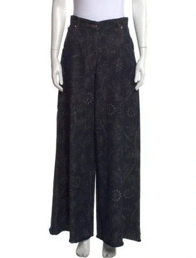 Pre-owned Etro Floral Print Wide Leg Pants In Blue