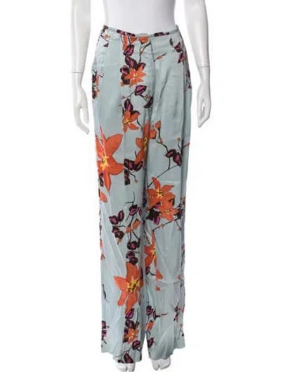 Pre-owned Etro Floral Print Wide Leg Pants In Blue