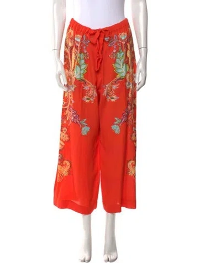 Pre-owned Etro Floral Print Wide Leg Pants In Orange