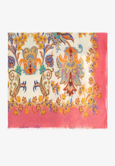 Etro Floral Print Wool And Silk Scarf In Multi
